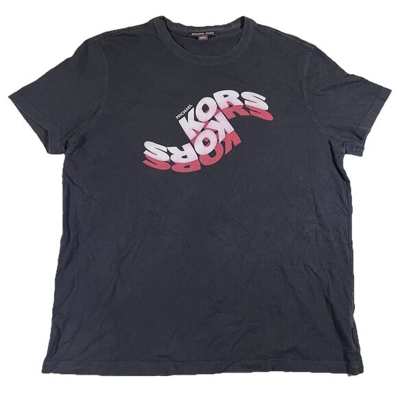 Michael Kors Graphic Spell Out Graphic Black Short Sleeve T-Shirt Men's Large - Picture 1 of 4